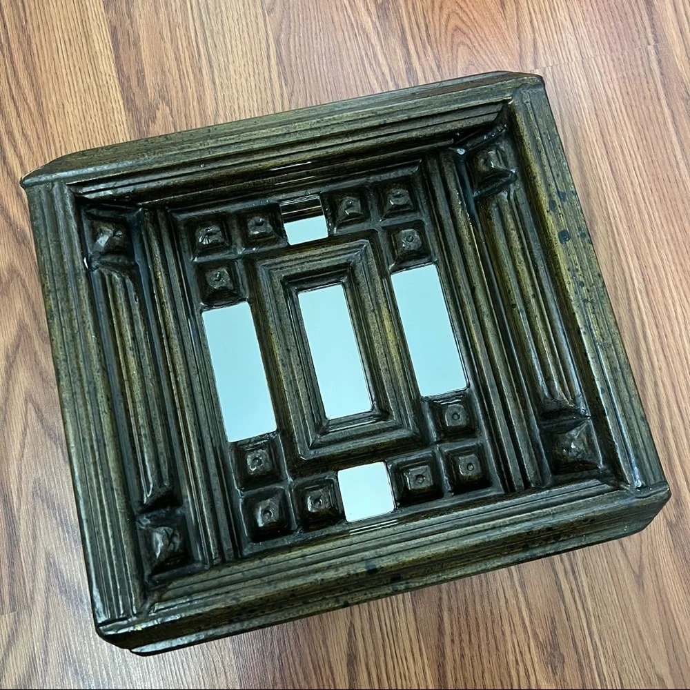 Sid Birnbaum • Vintage 60s Mid-Century Abstract Relief Cubism Wood Mirror Signed